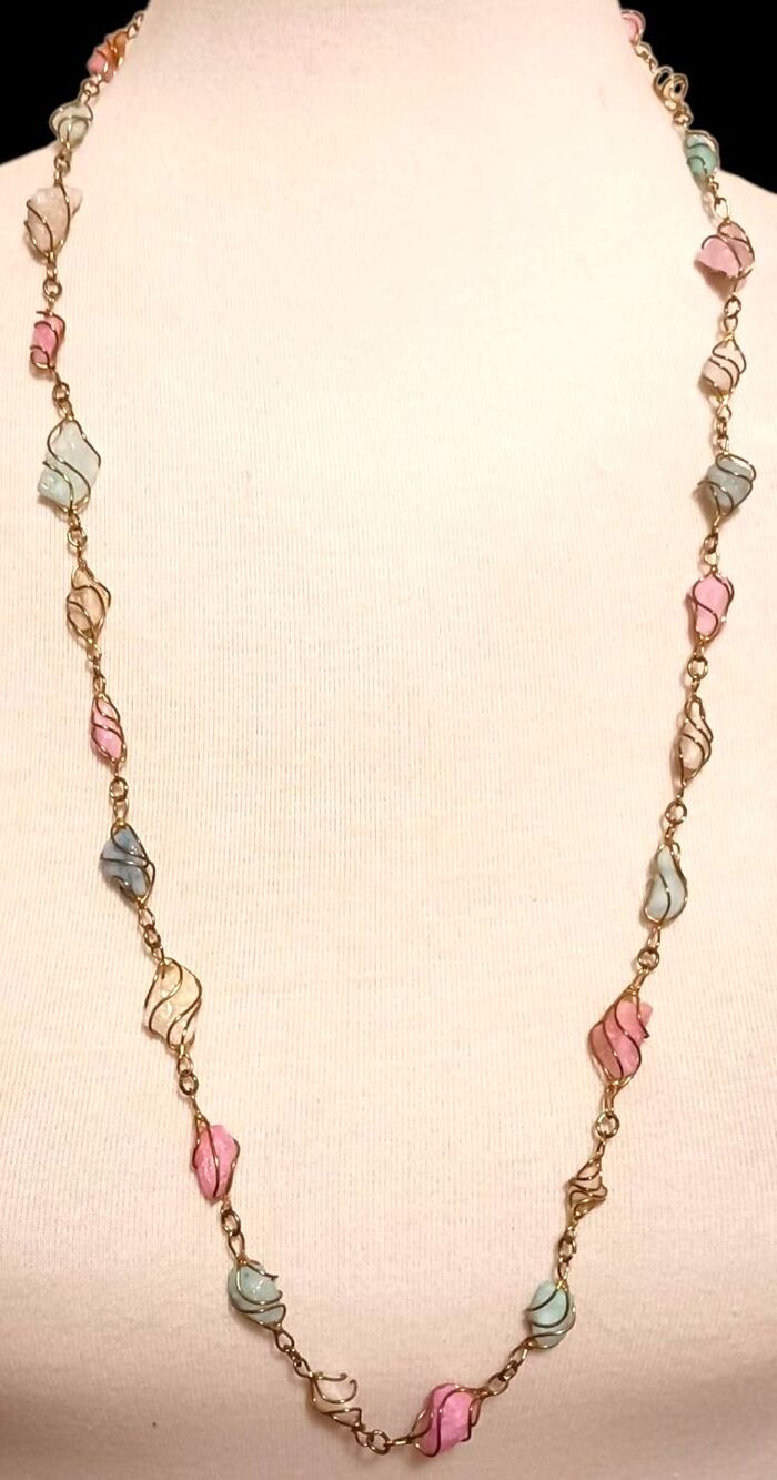 VTG Unique Gold Tone Wire Caged Multicolor Gemstone 30" Necklace Women's Jewelry - Picture 2 of 5